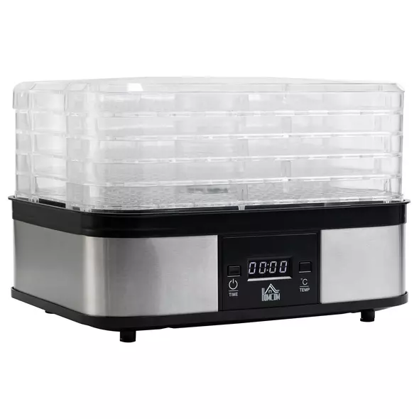 HOMCOM 5 Tier Food Dehydrator, 245W Stainless Steel Food Dryer Machine with Adjustable Temperature, Timer and LCD Display for Drying Fruit, Meat, Vegetable, Jerky and Pet Treat, Black - 1