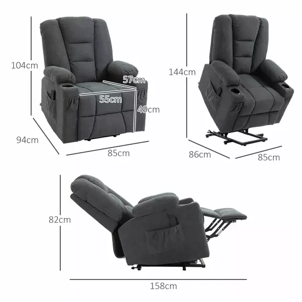 HOMCOM Electric Riser Recliner Armchair， Oversized Chair with Cup Holder & Side Pockets for Elderly in Living Room, Charcoal Grey - 3