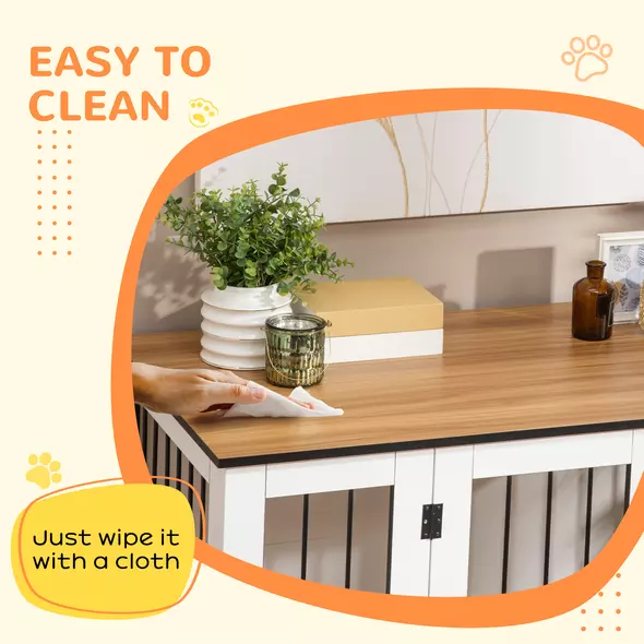 PawHut Dog Crate Furniture, Dog Cage End Table, with Wheels, for Large Dogs, 106 x 60 x 82 cm  - White - 8