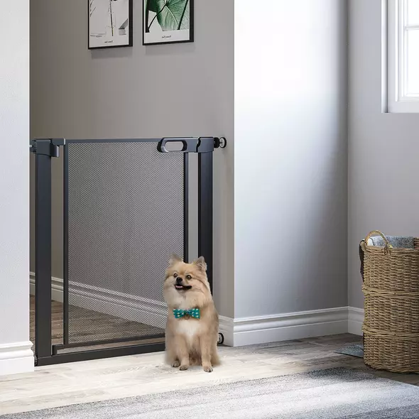 PawHut Dog Safety Gate, for Hallways, Staircases, Doors w/ Automatic Closing Door - Black - 2