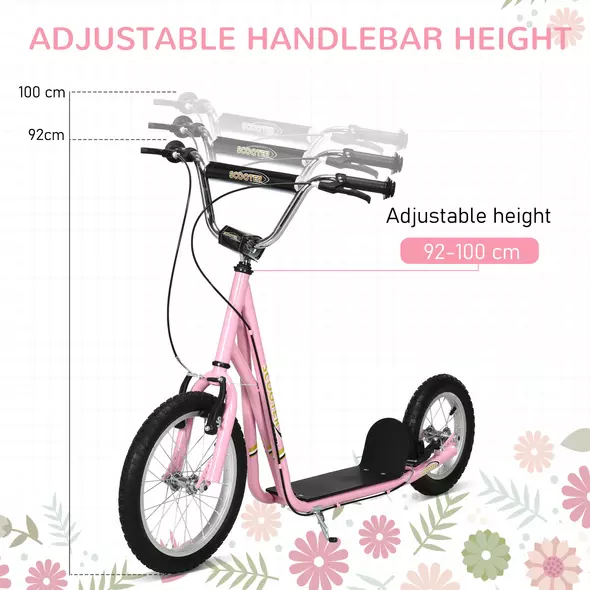 HOMCOM Kids Scooter, Teen Kick Scooter with Rubber Wheels, 16" Front Wheel, Height Adjustable Handlebar, Dual Brakes, Kick Stand, for 5+ Years, Pink - 5