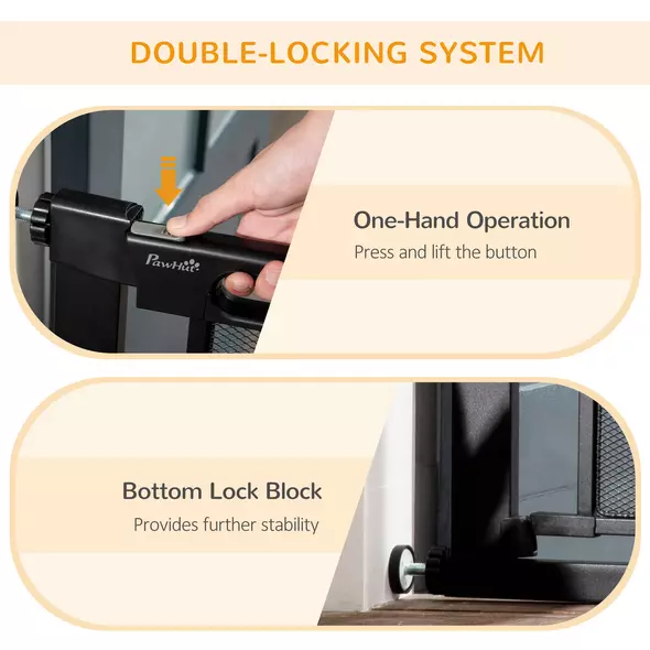 PawHut Dog Safety Gate, for Hallways, Staircases, Doors w/ Automatic Closing Door - Black - 4