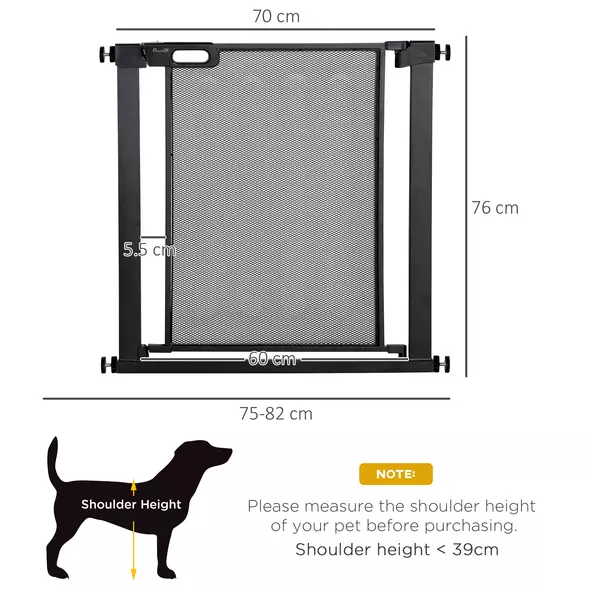 PawHut Dog Safety Gate, for Hallways, Staircases, Doors w/ Automatic Closing Door - Black - 3