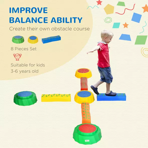 Outsunny Eight-Piece Kids Stepping Stones, with Non-Slip Surface & Bottom, for Toddlers - Multicoloured - 5
