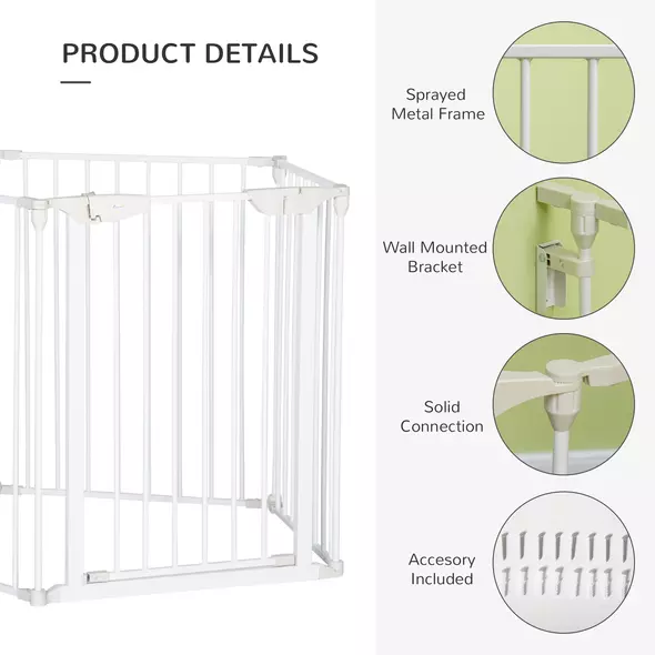 PawHut 5 Panels Pet Playpen Metal Fence w/ Walk Through Door - White - 7
