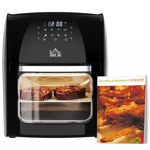 HOMCOM 12L 8 in 1 Digital Air Fryer Oven with Roast, Bake, Dehydrate, 8 Preset Modes, Rapid Air Circulation, Timer, Inner Light, Memory Function, 1800W, Dish Wash Accessory, Black - 1