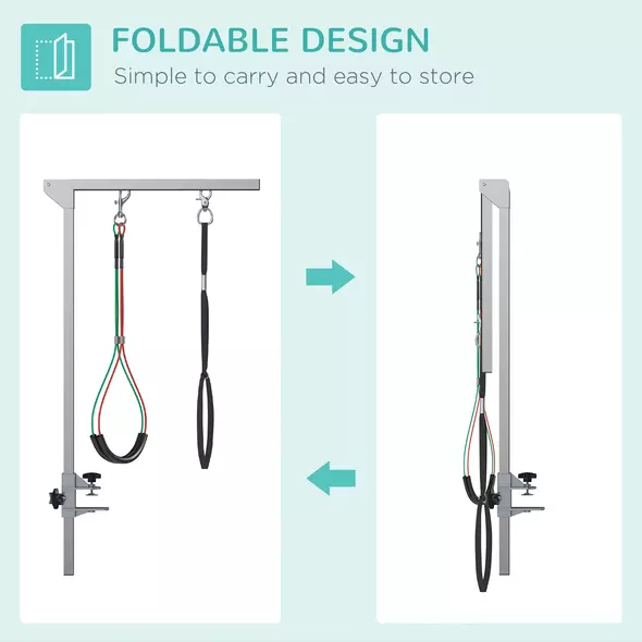 PawHut Adjustable Pet Grooming Arm, with Clamp, Haunch Holders & Grooming Loop - Sliver-Tone - 4