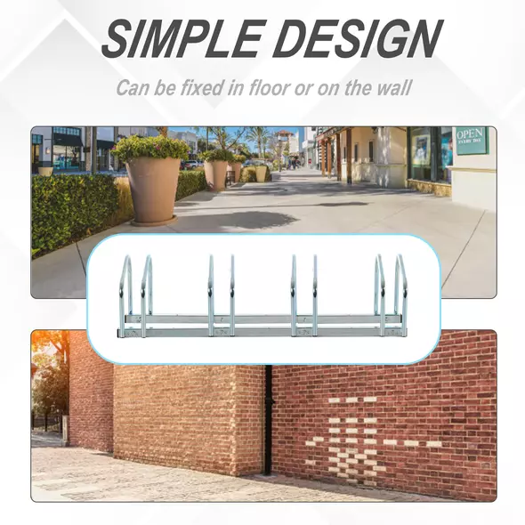 HOMCOM Bike Stand Parking Rack Floor or Wall Mount Bicycle Cycle Storage Locking Stand (4 Racks, Silver) - 6
