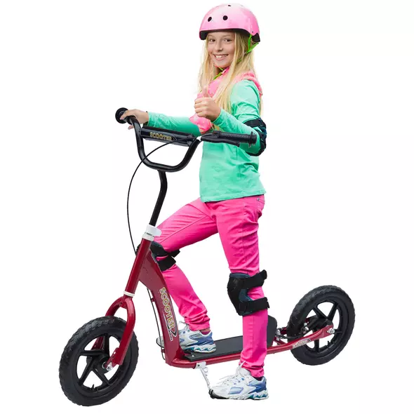 HOMCOM Kids Scooter Kick Scooter, with 12" EVA Tyres, Rear Brake, Big Wheels Scooter for 5-12 Years , Red - 1