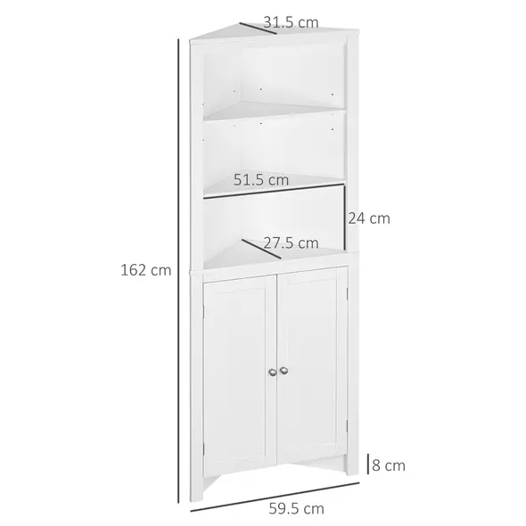 kleankin Triangle Bathroom Cabinet, Corner Bathroom Storage Unit with Cupboard and 3-Tier Shelves, Free Standing, White - 3
