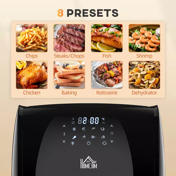 HOMCOM 12L 8 in 1 Digital Air Fryer Oven with Roast, Bake, Dehydrate, 8 Preset Modes, Rapid Air Circulation, Timer, Inner Light, Memory Function, 1800W, Dish Wash Accessory, Black - 8