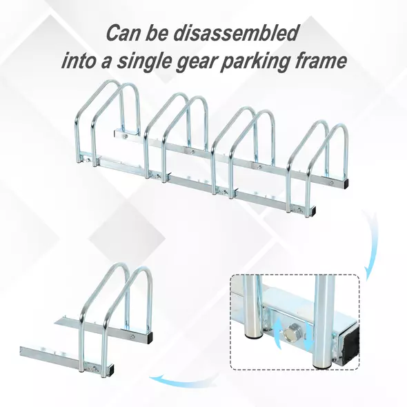 HOMCOM Bike Stand Parking Rack Floor or Wall Mount Bicycle Cycle Storage Locking Stand (4 Racks, Silver) - 5