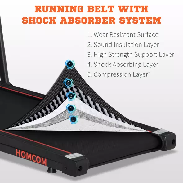 HOMCOM Foldable Walking Treadmill, with LED Display and Wheels, for Home, Office, Gym, Red - 7