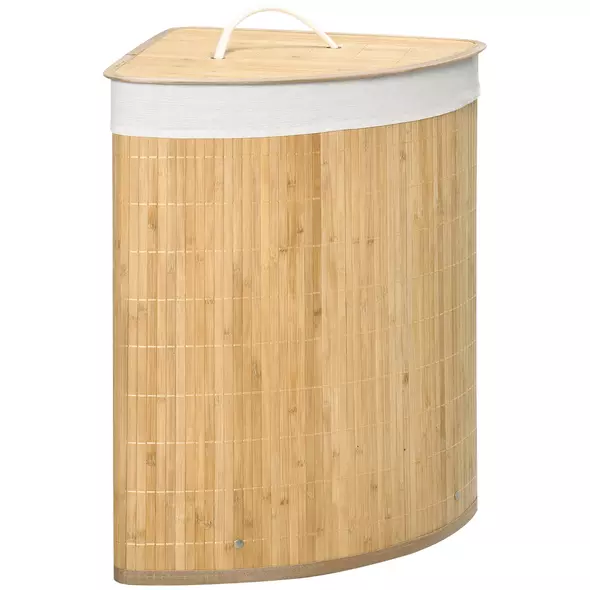 HOMCOM Bamboo Laundry Basket with Lid, 55 Litres Laundry Hamper with Removable Washable Lining,  Corner Washing Baskets, 38 x 38 x 57cm, Natural - 1
