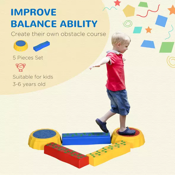 Outsunny Five-Piece Kids Stepping Stones and Balance Bridge w/ Non-Slip Surface & Bottom. for Toddlers - Multicoloured - 5