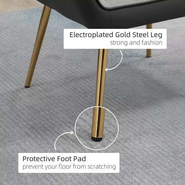 HOMCOM Velvet Armchair, Upholstered Accent Chair with Golden Steel Legs, Modern Vanity Chair for Living Room and Bedroom, Light Grey - 6