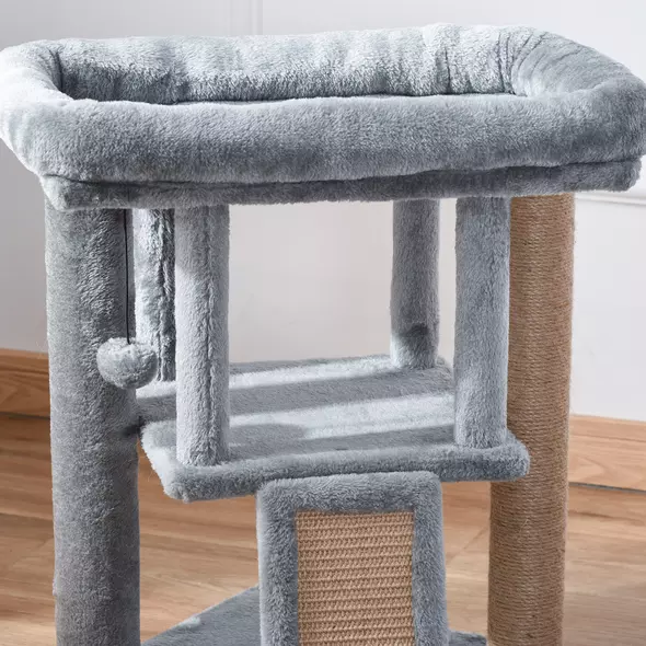 PawHut Cat Tree Tower for Indoor Cats Cat Scratching Post Climbing Activity Centre w/Jute Scratching Pad, Toy Ball, Cat House - Grey - 8