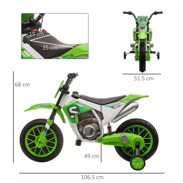 HOMCOM 12V Kids Electric Motorcycle Ride-On, with Training Wheels, for Ages 3-6 Years - Green - 3