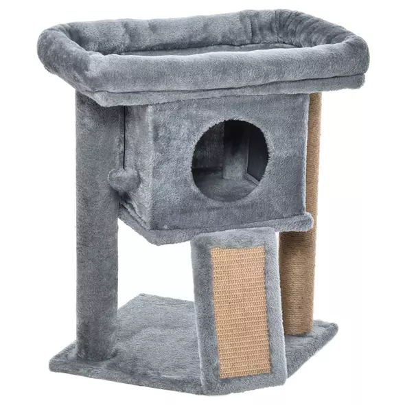 PawHut Cat Tree Tower for Indoor Cats Cat Scratching Post Climbing Activity Centre w/Jute Scratching Pad, Toy Ball, Cat House - Grey - 1