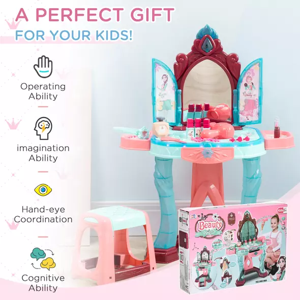AIYAPLAY 31 Piece Kids Dressing Playset, with Magical Princess Mirror, Light and Sound - Pink and Blue - 7