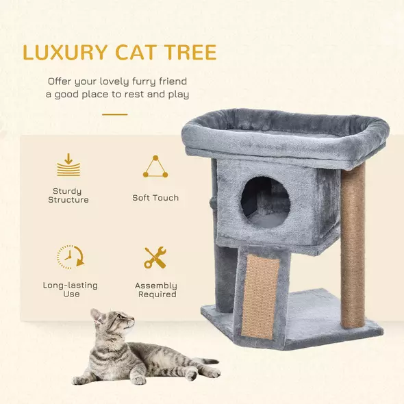 PawHut Cat Tree Tower for Indoor Cats Cat Scratching Post Climbing Activity Centre w/Jute Scratching Pad, Toy Ball, Cat House - Grey - 4