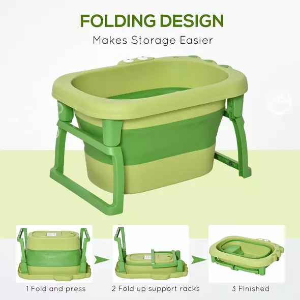 HOMCOM Foldable Baby Bathtub, with Stool - Green - 5