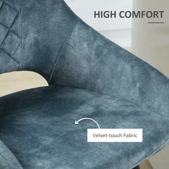 HOMCOM Bar Stools Set of 2, Velvet-Touch Fabric Counter Height Bar Chairs, Kitchen Stools with Steel Legs for Dining Area, Kitchen Island Barstools, Blue - 5