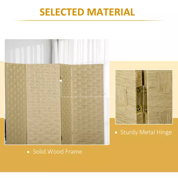 HOMCOM 4-Panel Room Dividers, Wave Fibre Freestanding Folding Privacy Screen Panels, Partition Wall Divider for Indoor Bedroom Office, 170 cm, Brown - 5