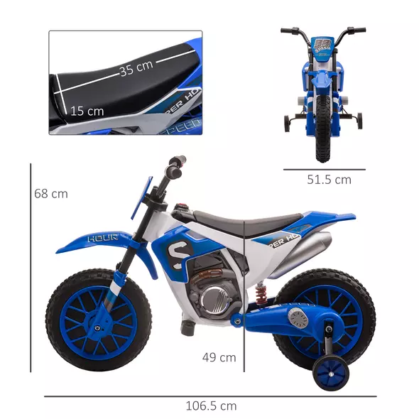 HOMCOM 12V Kids Electric Motorcycle Ride-On, with Training Wheels, for Ages 3-6 Years - Blue - 3
