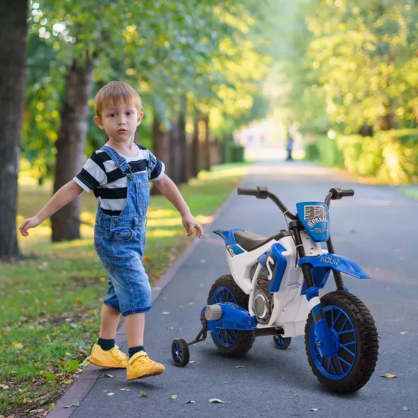 HOMCOM 12V Kids Electric Motorcycle Ride-On, with Training Wheels, for Ages 3-6 Years - Blue - 2