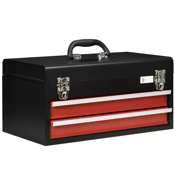 DURHAND 2 Drawer Tool Chest, Lockable Metal Tool Box with Ball Bearing Runners, Portable Toolbox, 460mm x 240mm x 220mm, Black - 1