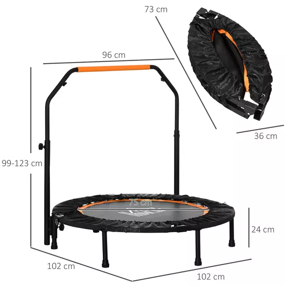 HOMCOM 40" Foldable Mini Fitness Trampoline, with Adjustable Foam Handle, Orange - 3