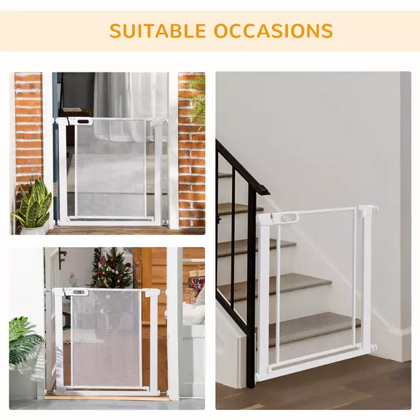 PawHut Pet Safety Gate, for Doorways, Staircases, Hallways, with 75-82cm Adjustable Width - White - 7
