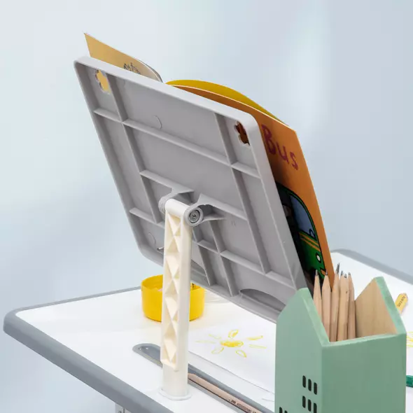 HOMCOM Kids Adjustable Desk and Chair Set, Book Stand, Pen Slot - Grey - 9