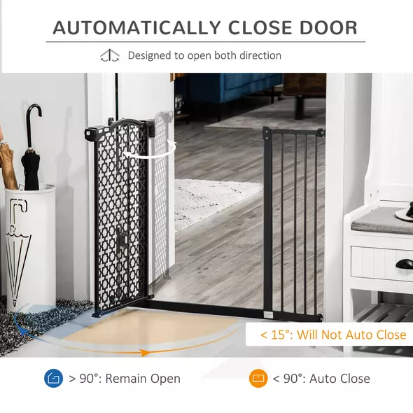 PawHut 74-105cm Pet Safety Gate Stair Barrier, with Auto Close, Double Locking - Black - 5