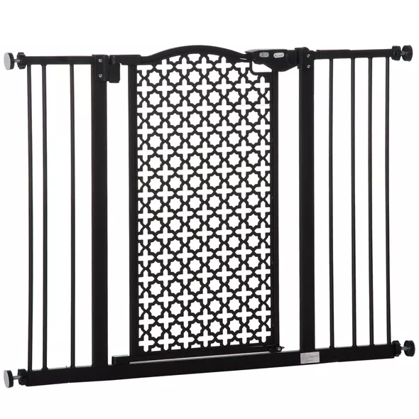 PawHut 74-105cm Pet Safety Gate Stair Barrier, with Auto Close, Double Locking - Black - 1