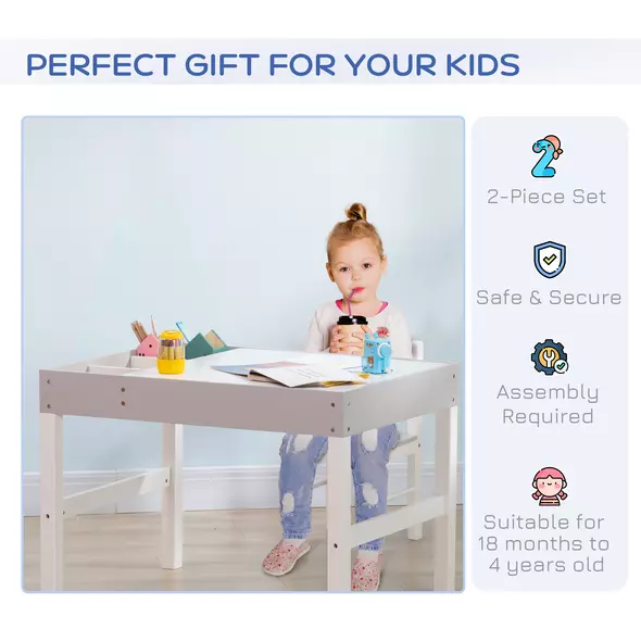 HOMCOM Kids Table and Chair Set, with Storage Space - Grey - 6