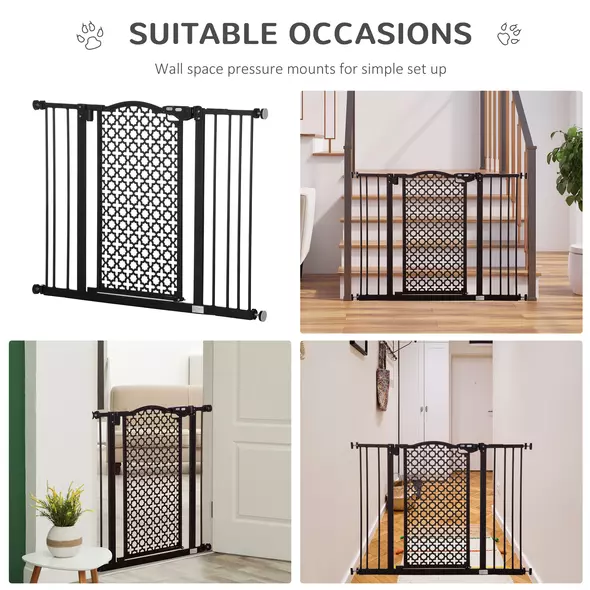 PawHut 74-105cm Pet Safety Gate Stair Barrier, with Auto Close, Double Locking - Black - 8