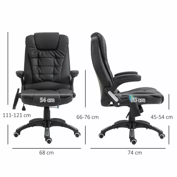 HOMCOM 6-Point Massage Office Chair with Seat Heated for Home Office, PU Leather High Back Executive Desk Chair with Adjustable Height and 360° Swivel for Work Study, Black - 3
