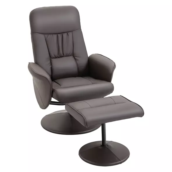HOMCOM Executive Recliner Chair High Back and Footstool Armchair Lounge Seat Brown - 1