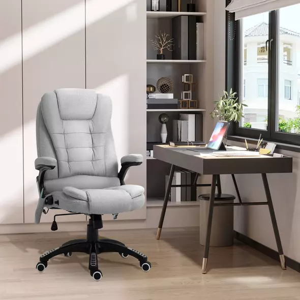 Vinsetto Office Chair, Ergonomic Fabric Desk Chair with 6-Point Massage and Back Heated, Arms, Lumbar Support, Light Grey - 2