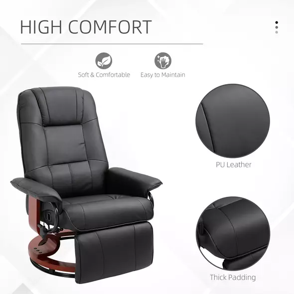 HOMCOM Reclining Swivel Chair, with Footrest - Black - 6