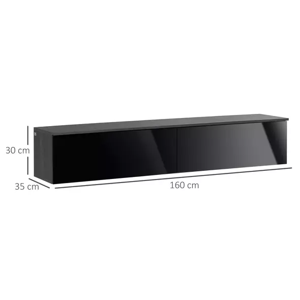 HOMCOM 160cm High Gloss Floating TV Unit Stand for TVs up to 70", Wall Mounted TV Cabinet with Storage Cupboards, Grey and Black - 3
