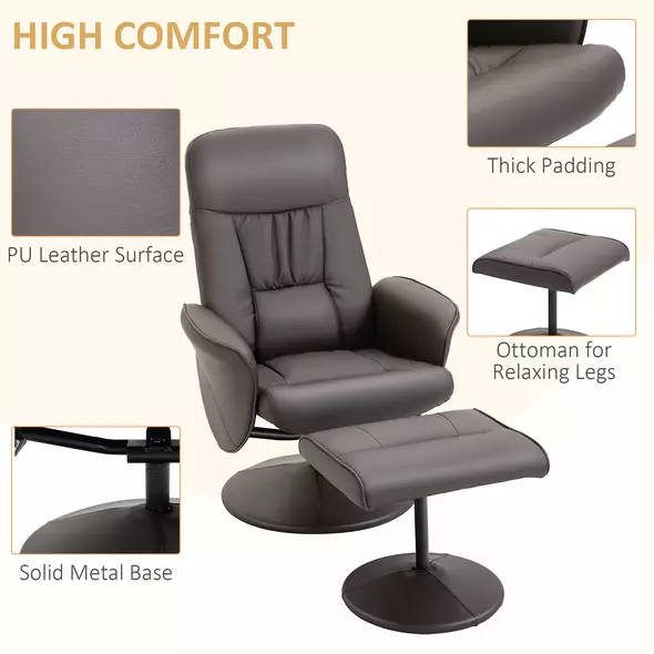 HOMCOM Executive Recliner Chair High Back and Footstool Armchair Lounge Seat Brown - 6