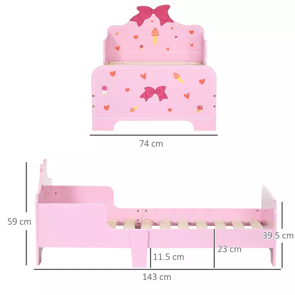 ZONEKIZ Princess-Themed Kids Toddler Bed w/ Cute Patterns, Safety Rails, for Ages 3-6 Years - Pink - 3