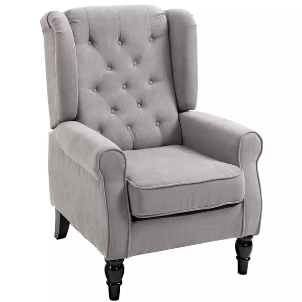 HOMCOM Retro Accent Chair, Wingback Armchair with Wood Frame Button Tufted Design for Living Room Bedroom, Grey - 1