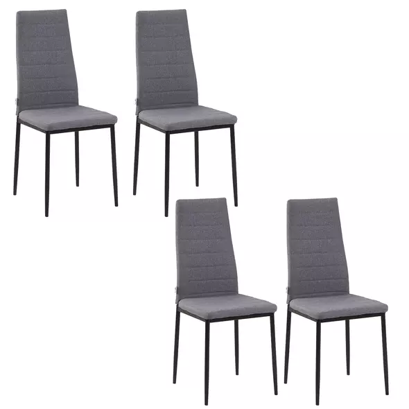 HOMCOM High Back Dining Chairs Modern Upholstered Linen-Touch Fabric Accent Chairs with Metal Legs for Kitchen, Set of 4, Grey - 1