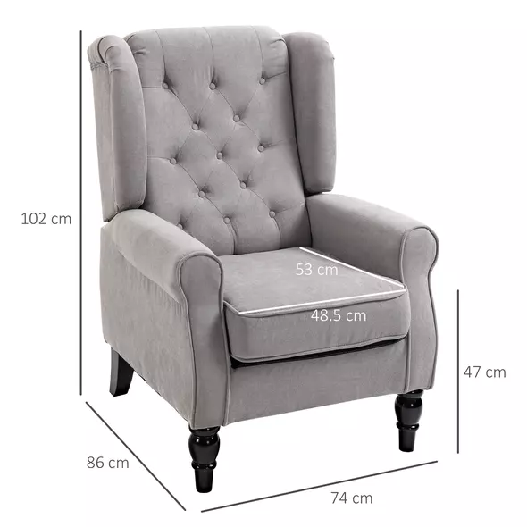 HOMCOM Retro Accent Chair, Wingback Armchair with Wood Frame Button Tufted Design for Living Room Bedroom, Grey - 3