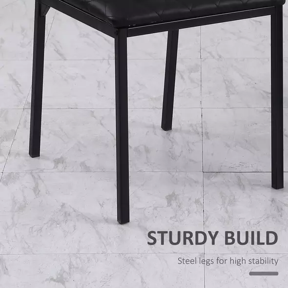 HOMCOM Modern Dining Chairs Upholstered Faux Leather Accent Chairs with Metal Legs for Kitchen, Set of 4, Black - 4