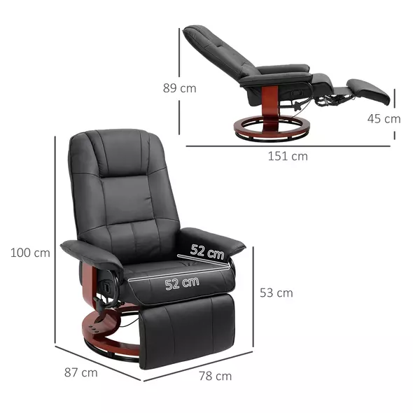 HOMCOM Reclining Swivel Chair, with Footrest - Black - 3